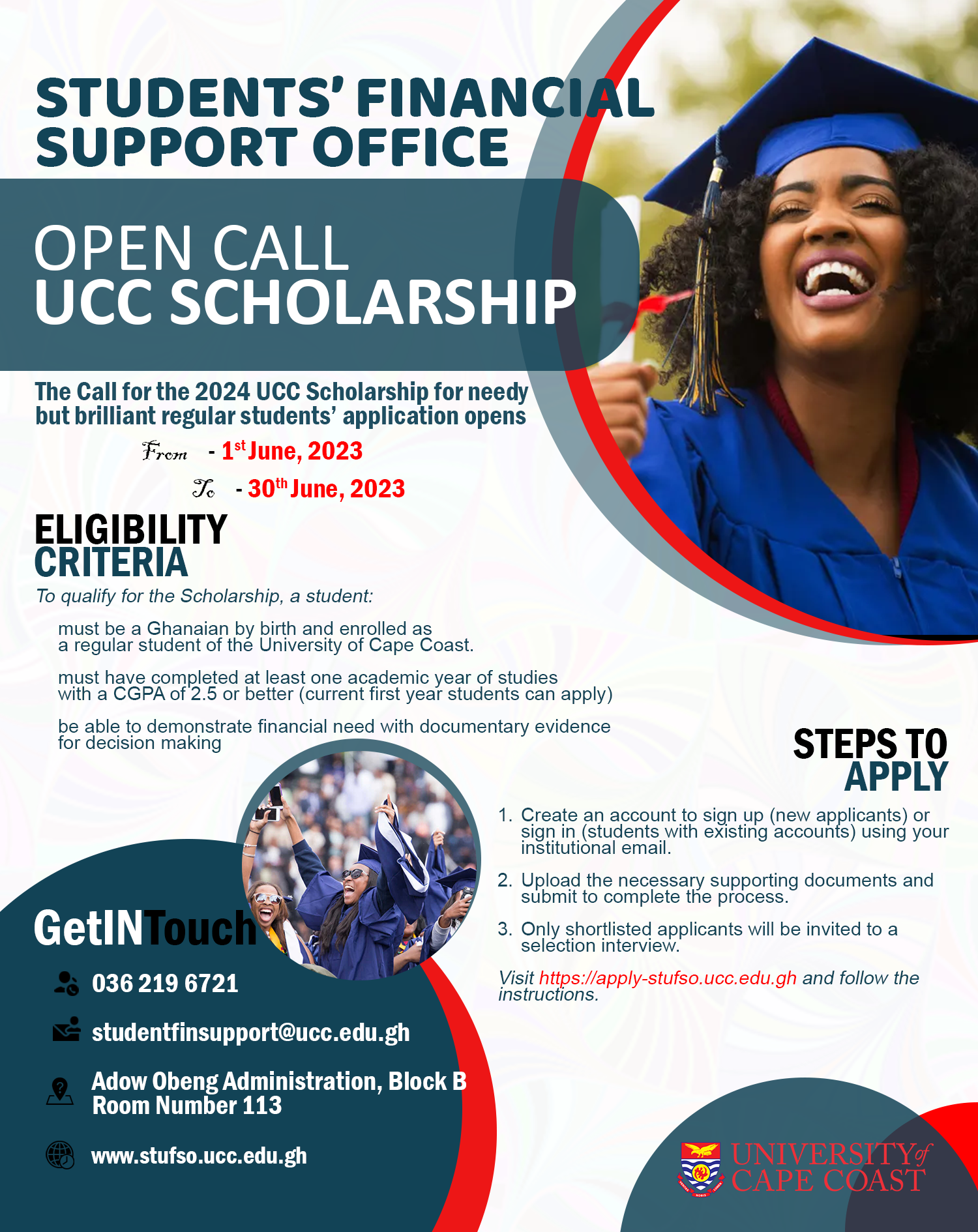 OPEN CALL FOR THE 2024 UCC SCHOLARSHIP APPLICATION Student's